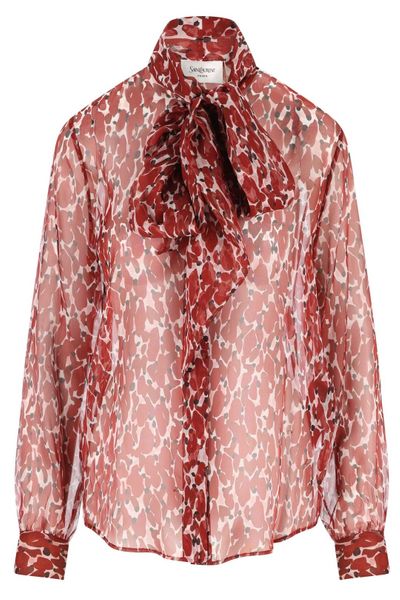 Saint Laurent All-Over Patterned Long-Sleeved Blouse