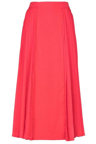 Balmain High Waist Mini Monogram Pleated Midi Skirt