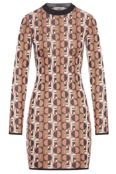Fendi Optical Archive Print Long-Sleeve Mini Dress