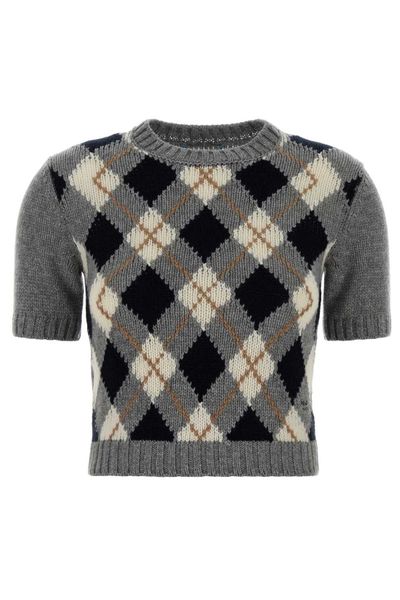 Prada Check-Pattern Short-Sleeved Jumper