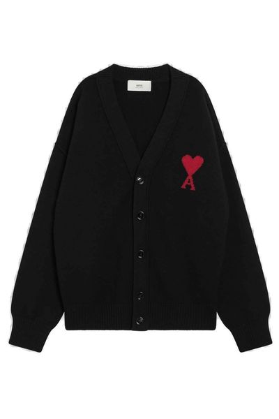 AMI Paris Logo Intarsia Knitted Cardigan