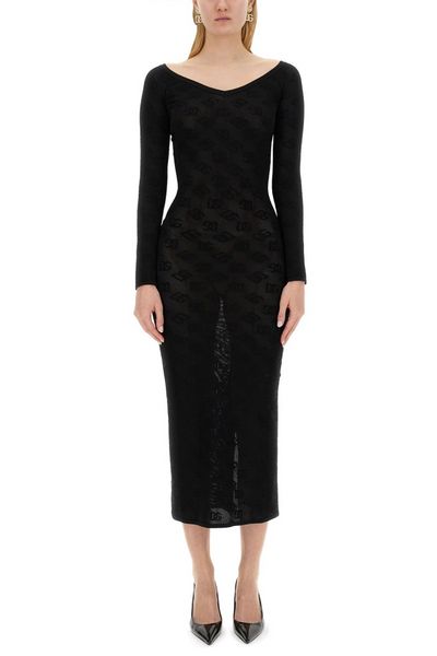 Dolce & Gabbana DG Logo Jacquard Mesh-Stitch Sheath Dress