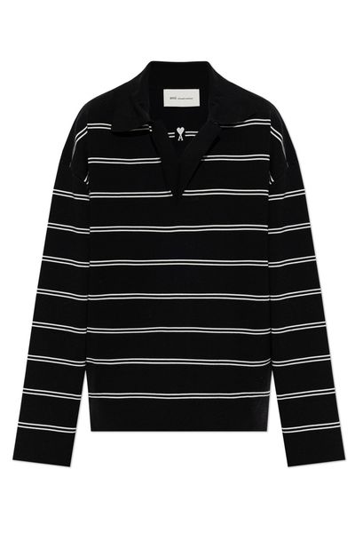 AMI Patch Striped Polo Shirt