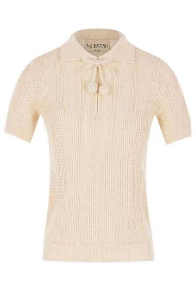 Valentino Pompom Detailed Knitted Polo Top