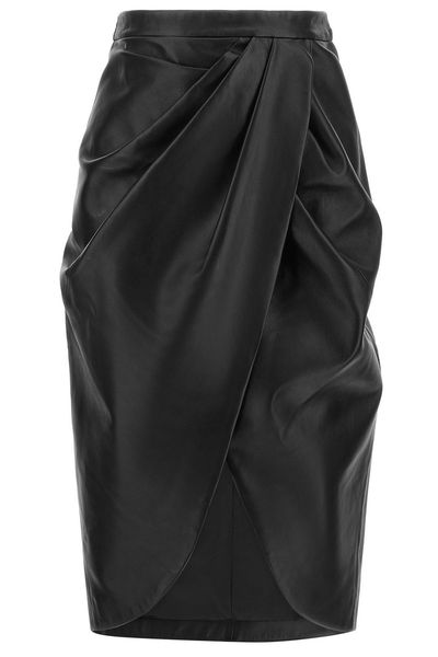 Balmain Draped Leather Midi Skirt