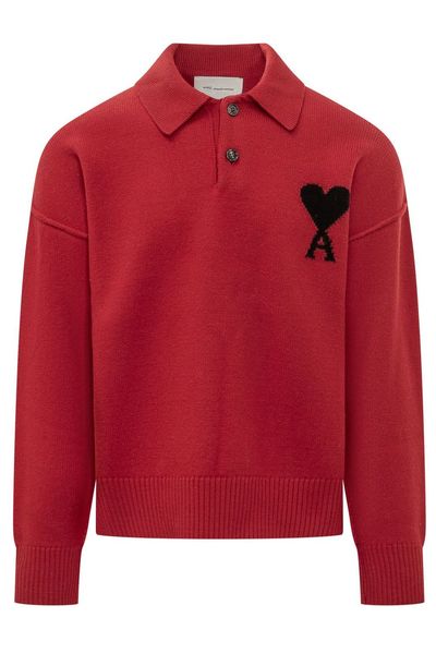 AMI De Coeur Logo Intarsia-Knit Jumper