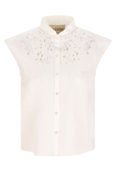 Valentino Button-Up Embroidered Poplin Shirt