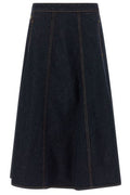 Alberta Ferretti Topstitch A-Line Denim Skirt