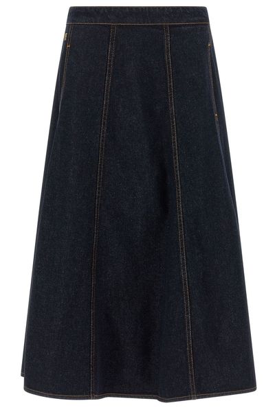 Alberta Ferretti Topstitch A-Line Denim Skirt