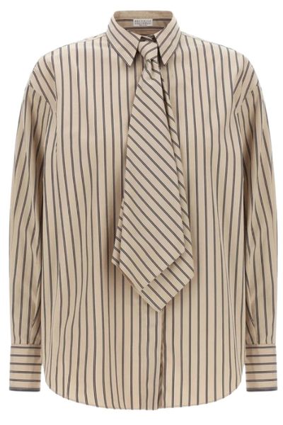 Brunello Cucinelli Pinstriped Curved Hem Shirt