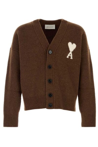 AMI De Coeur Logo Intarsia V-Neck Cardigan