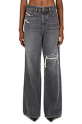 Diesel Logo Patch Distressed Wide Leg Jeans