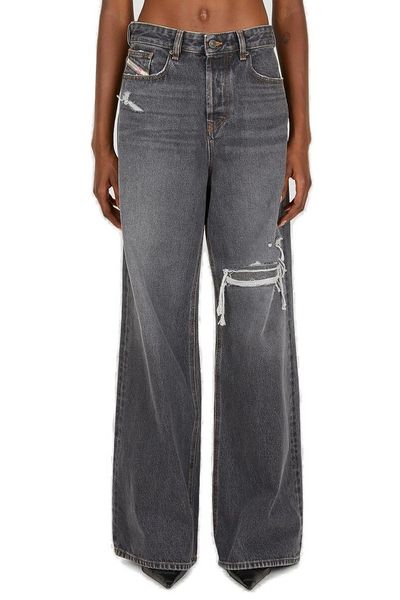 Diesel Logo Patch Distressed Wide Leg Jeans
