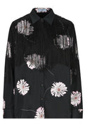 Prada Rose-Printed Long-Sleeved Fringed Shirt