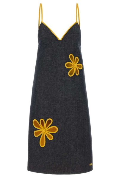 Fendi V-Neck Denim Midi Dress