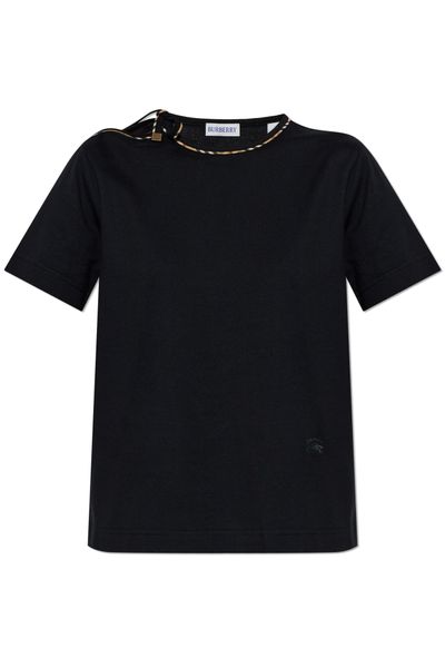 Burberry Checked-Trim Tied-Detail T-Shirt