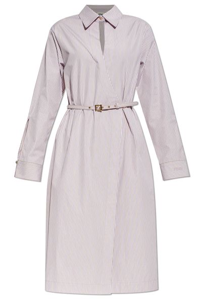 Fendi Striped Belted Waist Shirt Dress