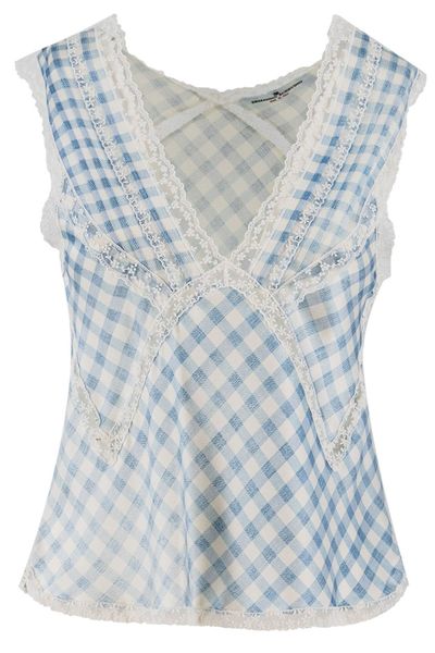 Ermanno Scervino Checked Lace Trim Sleeveless Top