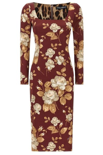 Dolce & Gabbana Rose Printed Long-Sleeved Dress