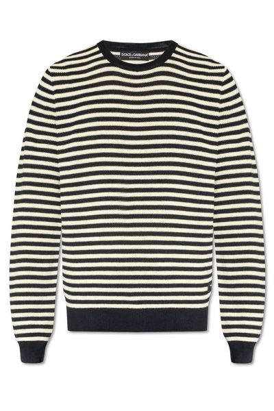 Dolce & Gabbana Logo-Embroidered Striped Knitted Jumper