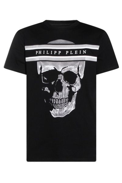 Philipp Plein Skull Logo Line Round Neck T-Shirt