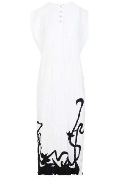 Lanvin Plissé-Effect Straight Hem Midi Dress