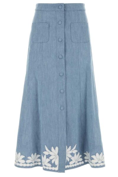 Valentino Embroidered Button Detailed Denim Skirt