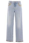 Valentino Floral Hem Wide Leg Jeans