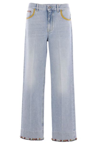 Valentino Floral Hem Wide Leg Jeans