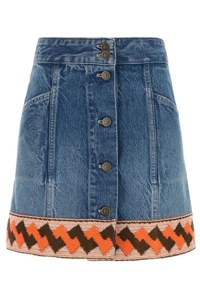 Valentino Jacquard-Trim Mid-Rise Denim Skirt