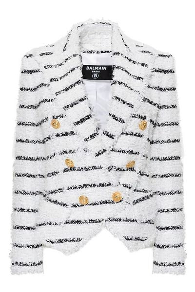 Balmain Double Breasted Striped Tweed Jacket
