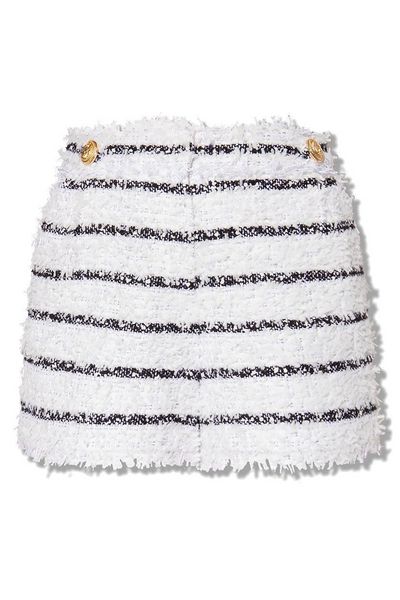 Balmain Button Detailed Striped Tweed Shorts
