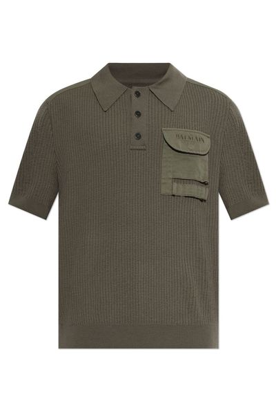 Balmain Short-Sleeve Pocket Knitted Sweater