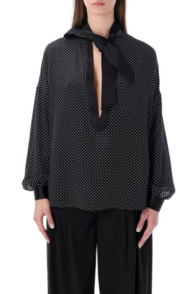Tom Ford Polka Dot Satin Lavalliere Tunic Top