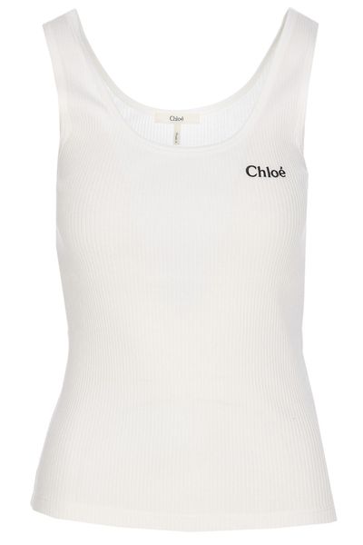 Chloé Logo Embroidered Ribbed Tank Top