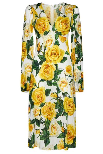 Dolce & Gabbana Rose Printed V-Neck Dress