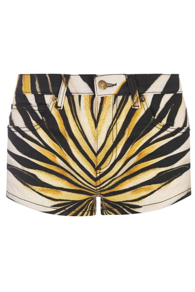 Roberto Cavalli Ray Of Gold Print Denim Shorts