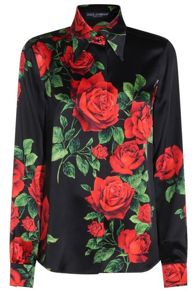 Dolce & Gabbana Rose Printed Satin Shirt