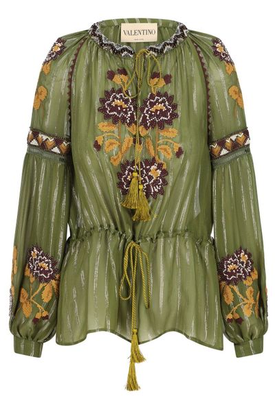 Valentino Floral Embroidered Tassel Detailed Blouse
