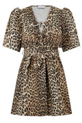 Ganni Animal-Print Tie-Front Dress
