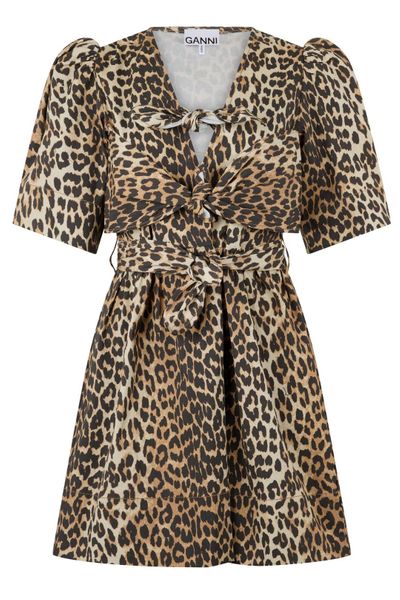Ganni Animal-Print Tie-Front Dress