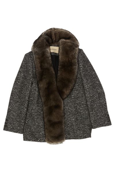 Valentino Single-Breasted Chevron Bouclé Caban