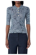 Ganni Sheer Printed Checked Polo Shirt