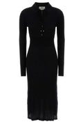 Fendi Ribbed-Knit Long Sleeved Drawstring Midi Dress
