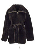 Novelle Patty Short Belted Shearling Coat
