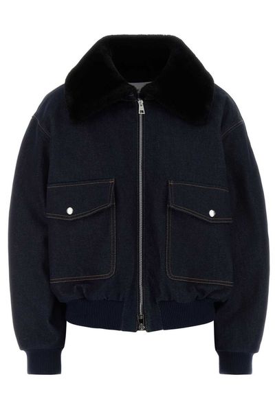 Givenchy Shearling Collar Zip-Up Denim Jacket