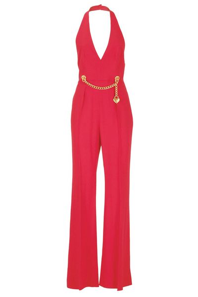 Moschino Chain-Embellished Open-Back Haltrneck Jumpsuit