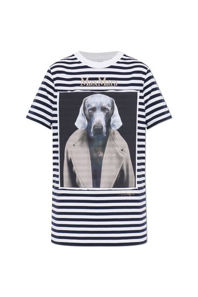 Max Mara Striped Dog Printed Crewneck T-Shirt
