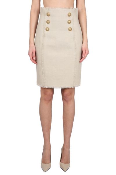 Balmain High-Waist Button-Detailed Midi Skirt