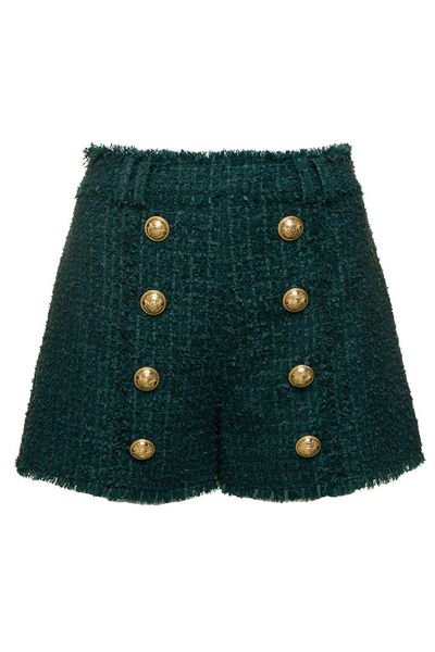 Balmain High-Waist Button-Detailed Tweed Shorts